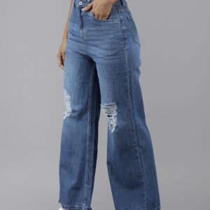 Roadster Women Blue Wide Leg Heavy Fade Stretchable Casual Jeans