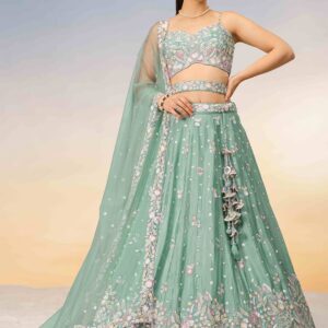 Embroidered Sequinned Semi-Stitched Lehenga & Unstitched Blouse With Dupatta