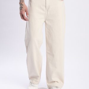 Men Beige Pure Cotton Rigid Baggy Fit Denim Jeans