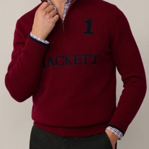 Men Typography Woollen Pullover with Zip Detail Detail
