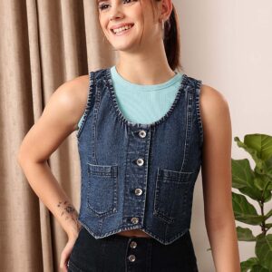 Sleeveless Crop Cotton Denim Jacket
