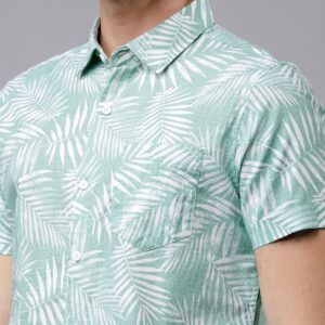 Men Green & White Slim Fit Printed Casual Shirt