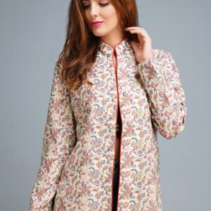 Women Paisley Woollen Longline Tailored Jacket with Embroidered