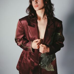 Printed Structured Pleated Embroidered Single-Breasted Comfort-Fit Casual Blazer