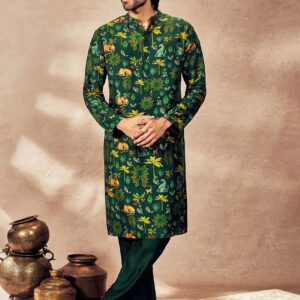 Floral Printed Mandarin Collar Straight Kurta