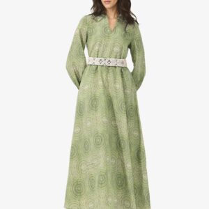 Geometric Printed Puff Sleeve Maxi Dress