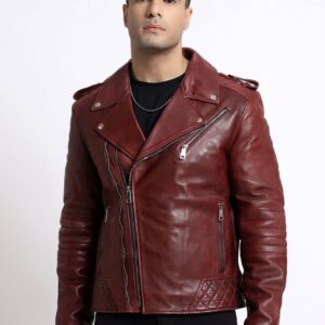 Lapel Collar Water Resistant Leather Biker Jacket