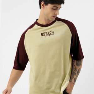 Colourblocked Round Neck Raglan Sleeves Oversized Cotton T-shirt