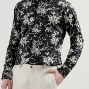 Men Slim Fit Spread Collar Floral Printed Cotton Casual Shirt