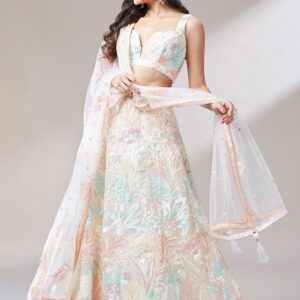 Embroidered Sequinned Semi-Stitched Lehenga & Unstitched Blouse With Dupatta