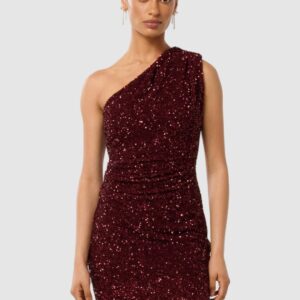 Embellished Sequined One Shoulder Ruched Bodycon Mini Dress