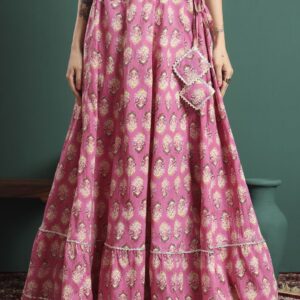 KALINI Floral Printed Flared Maxi Skirt