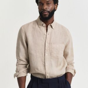 Men Button-Down Regular Garment Dyed Linen Casual Shirt