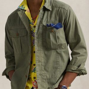 Men Spread Collar Solid Cotton Casual Shirt