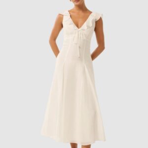 Ruffles Detail A-Line Midi Dress