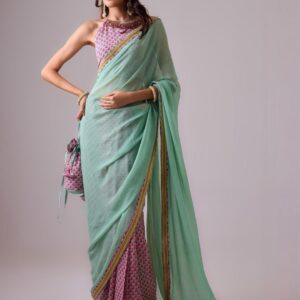 Floral Pure Georgette Half and Half Saree