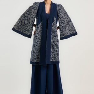 Floral Embroidered Longline Cotton Open Front Jacket