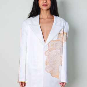 Printed Oversized-Fit Single Breasted Blazer