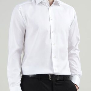 Men Slim Fit Spread Collar Solid Cotton Formal Shirt