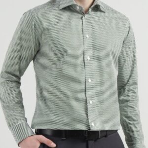 Men Spread Collar Geometric Printed Cotton Formal Shirt