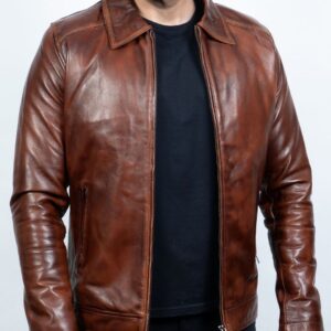 Men Solid Leather Biker Jacket