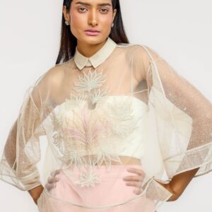 Women Floral Embroidered Smocked Shirt Style Top