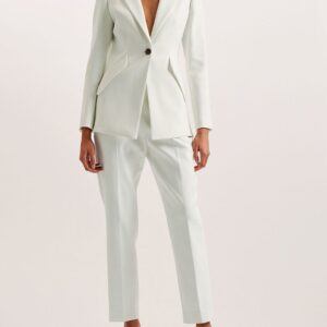 Peaked Lapel Collar Slim-Fit Pure Cotton Single Breasted Longline Blazer