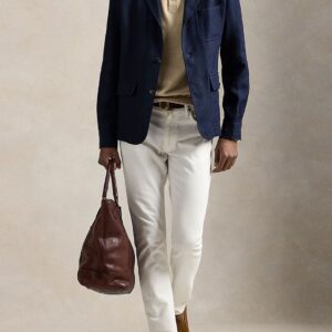 Herringbone Patterned Linen-Cotton Slim-Fit Tailored Blazer