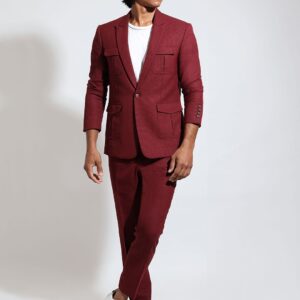 Notched Lapel Slim-Fit Single Breasted Woollen Blazer