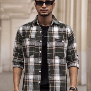 Men Spread Collar Tartan Checked Casual Shirt