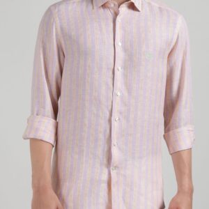 Men Slim Fit Multi Striped Spread Collar Linen Casual Shirt