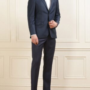 Checked Notched Lapel Collar Single-Breasted Woolen Formal Blazer