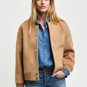 Women Floral Woollen Crop Bomber Jacket