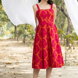 Women Strappy Box Pleat Midi Dress