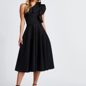 Women One Shoulder Ruffled Fit & Flare Midi Dress
