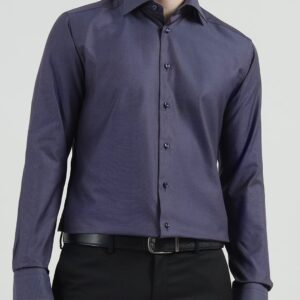 Men Spread Collar Solid Cotton Formal Shirt