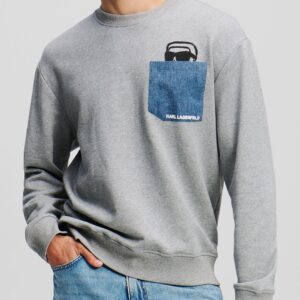 Men Solid Denim Pocket Cotton Sweatshirt
