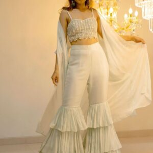 Foram patel Light Blue Ruffle Cape Gharara Set