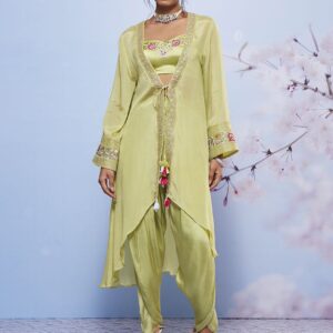 Embroidered Shoulder Strap Neck Top With Trouser Co-Ords With Shrug