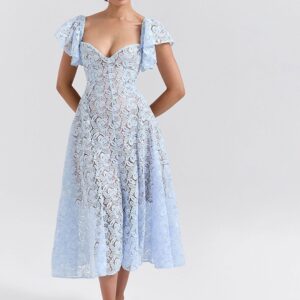 Flutter Sleeve Fit & Flare Midi Dress