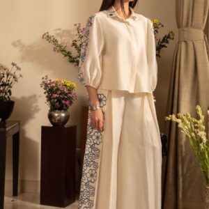 Embroidered Shirt Collar Shirt & Trousers Co-Ords