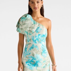 Women Floral Print One Shoulder A-Line Mini Dress