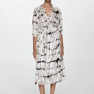 Printed Belted Shirt Midi Dress