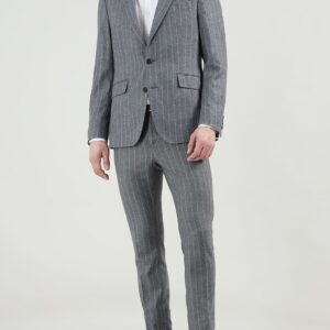 Men Striped Notched Lapel Woolen Open Front Blazers