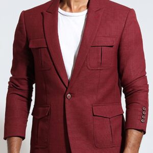 Notched Lapel Slim-Fit Single Breasted Woollen Blazer